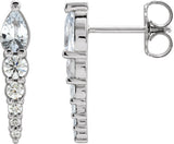 14K Gold Pear Natural White Sapphire & Natural Diamond Accented Bar Earrings - White Gold