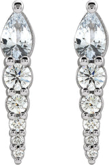 Platinum Pear Natural White Sapphire & Natural Diamond Accented Bar Earrings - view 2