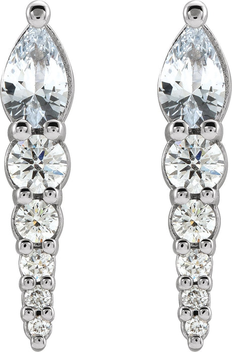 Platinum Pear Natural White Sapphire & Natural Diamond Accented Bar Earrings - view 2