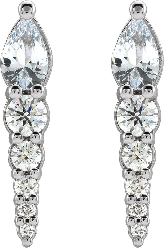 Platinum Pear Natural White Sapphire & Natural Diamond Accented Bar Earrings - view 2