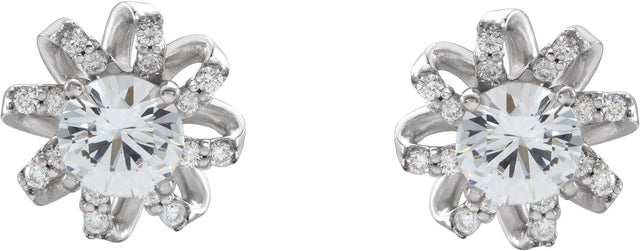 14K Gold Natural White Sapphire Round 4-Prong Halo-Style Twist Earrings - White Gold - view 4