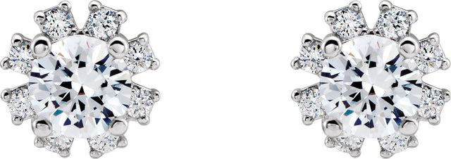 Platinum Natural White Sapphire Round 4-Prong Halo-Style Earrings - view 4