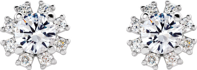 Platinum Natural White Sapphire Round 4-Prong Halo-Style Earrings - view 4