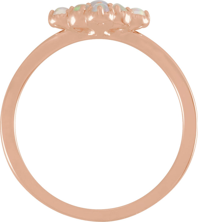 14K Gold Round Natural White Ethiopian Opal & Natural Diamond Geometric Cluster Ring - Rose Gold - view 2