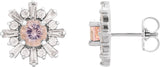 Platinum Round Natural Pink Morganite & Natural Diamond Halo-Style Star Earrings