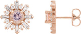 14K Gold Round Natural Pink Morganite & Natural Diamond Halo-Style Star Earrings - Rose Gold