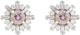 14K Gold Round Natural Pink Morganite & Natural Diamond Halo-Style Star Earrings - White Gold - view 2