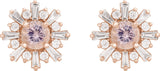 14K Gold Round Natural Pink Morganite & Natural Diamond Halo-Style Star Earrings - Rose Gold - view 2