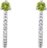 14K Gold Round Natural Peridot Accented J-Hoop Earrings - White Gold - view 5