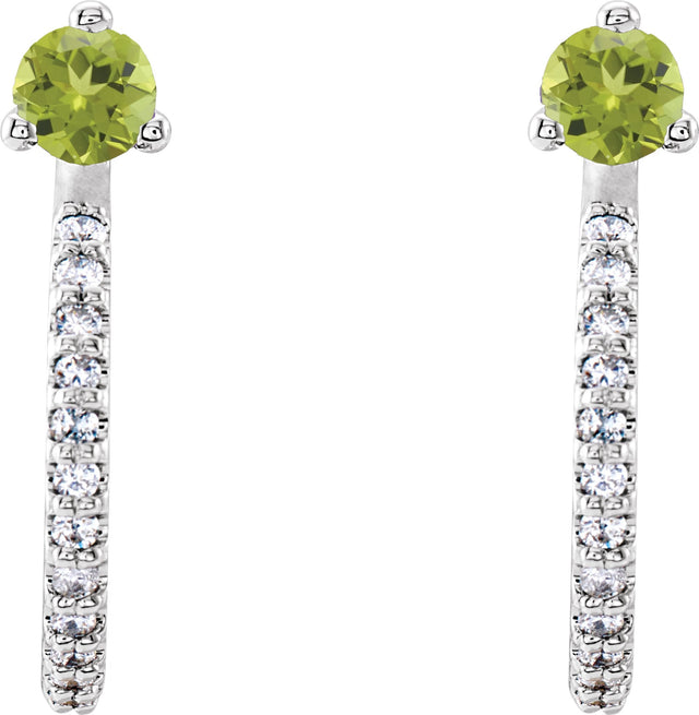 14K Gold Round Natural Peridot Accented J-Hoop Earrings - White Gold - view 5