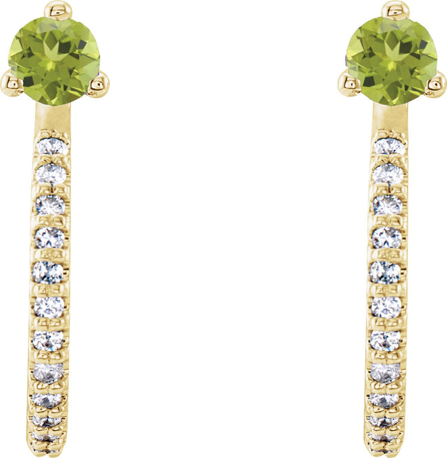 14K Gold Round Natural Peridot Accented J-Hoop Earrings - Yellow Gold - view 5