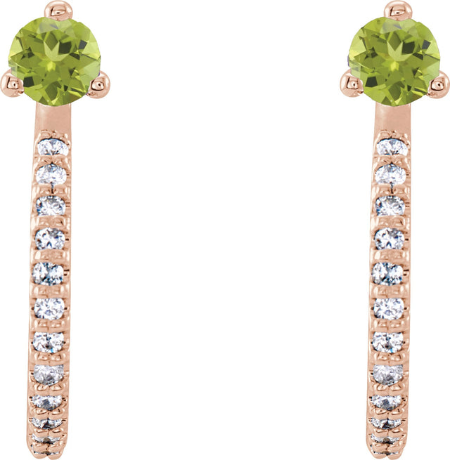 14K Gold Round Natural Peridot Accented J-Hoop Earrings - Rose Gold - view 5