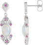 Platinum Oval Natural Ethiopian Opal & Natural Pink Sapphire Vintage-Inspired Earrings