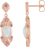 14K Gold Oval Natural Ethiopian Opal & Natural Pink Sapphire Vintage-Inspired Earrings - Rose Gold