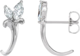 Platinum Marquise Natural White Sapphire Floral J-Hoop Earrings