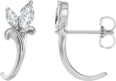 Platinum Marquise Natural White Sapphire Floral J-Hoop Earrings
