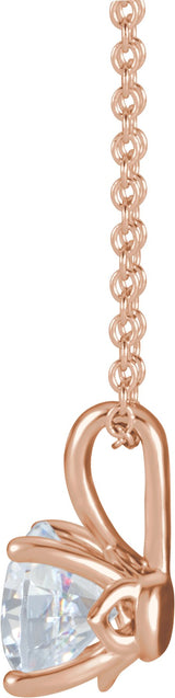 14K Gold Round Natural White Sapphire Solitaire Necklace or Pendant - Rose Gold - view 4