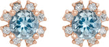 14K Gold Natural Aquamarine Round 4-Prong Halo-Style Earrings - Rose Gold - view 4