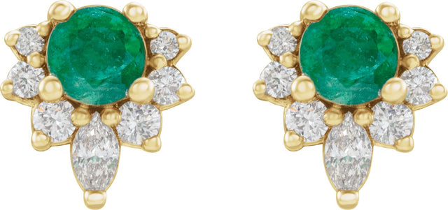 14K Gold Round Lab-Grown Emerald Accented Earrings - Yellow Gold - view 5