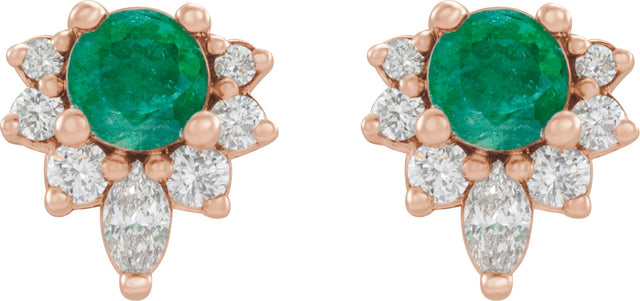 14K Gold Round Natural Emerald Accented Earrings - Rose Gold - view 6