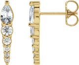 14K Gold Pear Natural White Sapphire & Natural Diamond Accented Bar Earrings - Yellow Gold