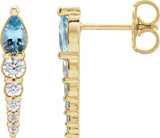 14K Gold Pear Natural Aquamarine & Natural Diamond Accented Bar Earrings - Yellow Gold