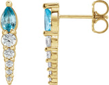 14K Gold Pear Natural Blue Zircon & Natural Diamond Accented Bar Earrings - Yellow Gold