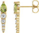 14K Gold Pear Natural Peridot & Natural Diamond Accented Bar Earrings - Yellow Gold