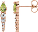14K Gold Pear Natural Peridot & Natural Diamond Accented Bar Earrings - Rose Gold