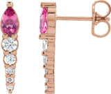 14K Gold Pear Natural Pink Tourmaline & Natural Diamond Accented Bar Earrings - Rose Gold