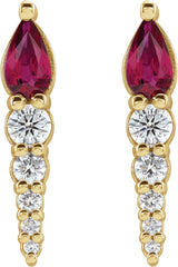 14K Gold Pear Natural Ruby & Natural Diamond Accented Bar Earrings - Yellow Gold - view 2