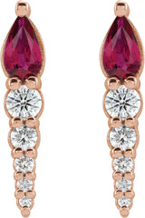 14K Gold Pear Natural Ruby & Natural Diamond Accented Bar Earrings - Rose Gold - view 2