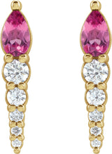 14K Gold Pear Natural Pink Tourmaline & Natural Diamond Accented Bar Earrings - Yellow Gold - view 2