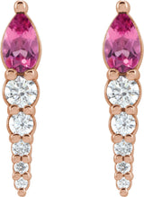 14K Gold Pear Natural Pink Tourmaline & Natural Diamond Accented Bar Earrings - Rose Gold - view 2
