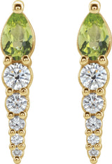 14K Gold Pear Natural Peridot & Natural Diamond Accented Bar Earrings - Yellow Gold - view 2