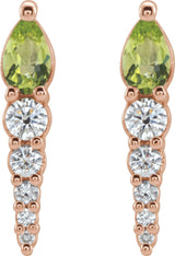 14K Gold Pear Natural Peridot & Natural Diamond Accented Bar Earrings - Rose Gold - view 2