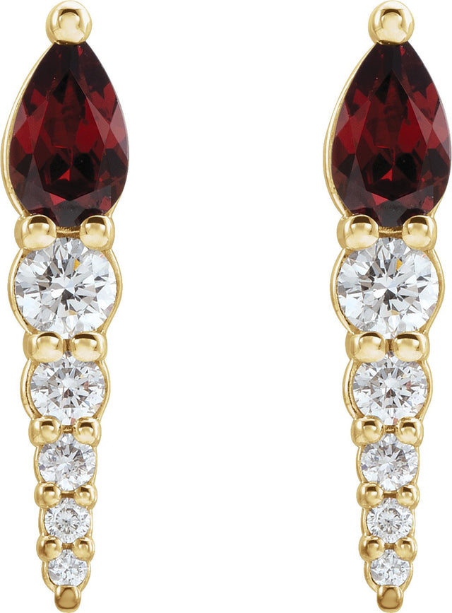 14K Gold Pear Natural Mozambique Garnet & Natural Diamond Accented Bar Earrings - Yellow Gold - view 2