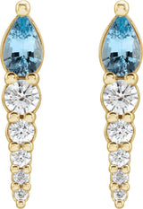 14K Gold Pear Natural Aquamarine & Natural Diamond Accented Bar Earrings - Yellow Gold - view 2