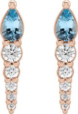 14K Gold Pear Natural Aquamarine & Natural Diamond Accented Bar Earrings - Rose Gold - view 2