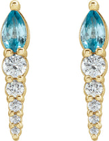 14K Gold Pear Natural Blue Zircon & Natural Diamond Accented Bar Earrings - Yellow Gold - view 2