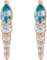 14K Gold Pear Natural Blue Zircon & Natural Diamond Accented Bar Earrings - Rose Gold - view 2