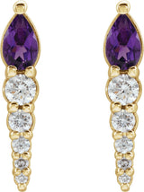 14K Gold Pear Natural Amethyst & Natural Diamond Accented Bar Earrings - Yellow Gold - view 2