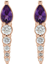 14K Gold Pear Natural Amethyst & Natural Diamond Accented Bar Earrings - Rose Gold - view 2