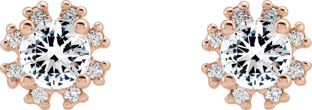 14K Gold Natural Diamond Round 4-Prong Halo-Style Earrings - Rose Gold - view 4