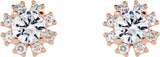 14K Gold Natural Diamond Round 4-Prong Halo-Style Earrings - Rose Gold - view 3