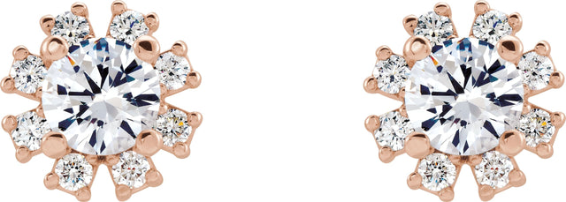 14K Gold Natural Diamond Round 4-Prong Halo-Style Earrings - Rose Gold - view 3