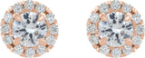 14K Gold Round Natural Diamond French-Set Halo-Style Earrings - Rose Gold - view 5