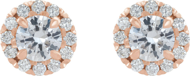 14K Gold Round Natural Diamond French-Set Halo-Style Earrings - Rose Gold - view 5