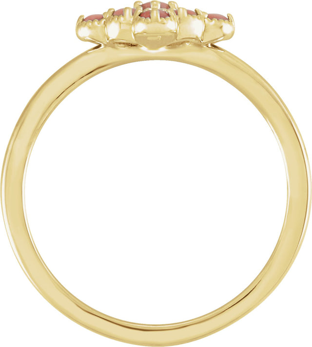 14K Gold Round Natural Pink Coral & Natural Diamond Geometric Cluster Ring - Yellow Gold - view 2