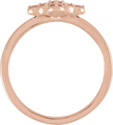14K Gold Round Natural Pink Coral & Natural Diamond Geometric Cluster Ring - Rose Gold - view 2